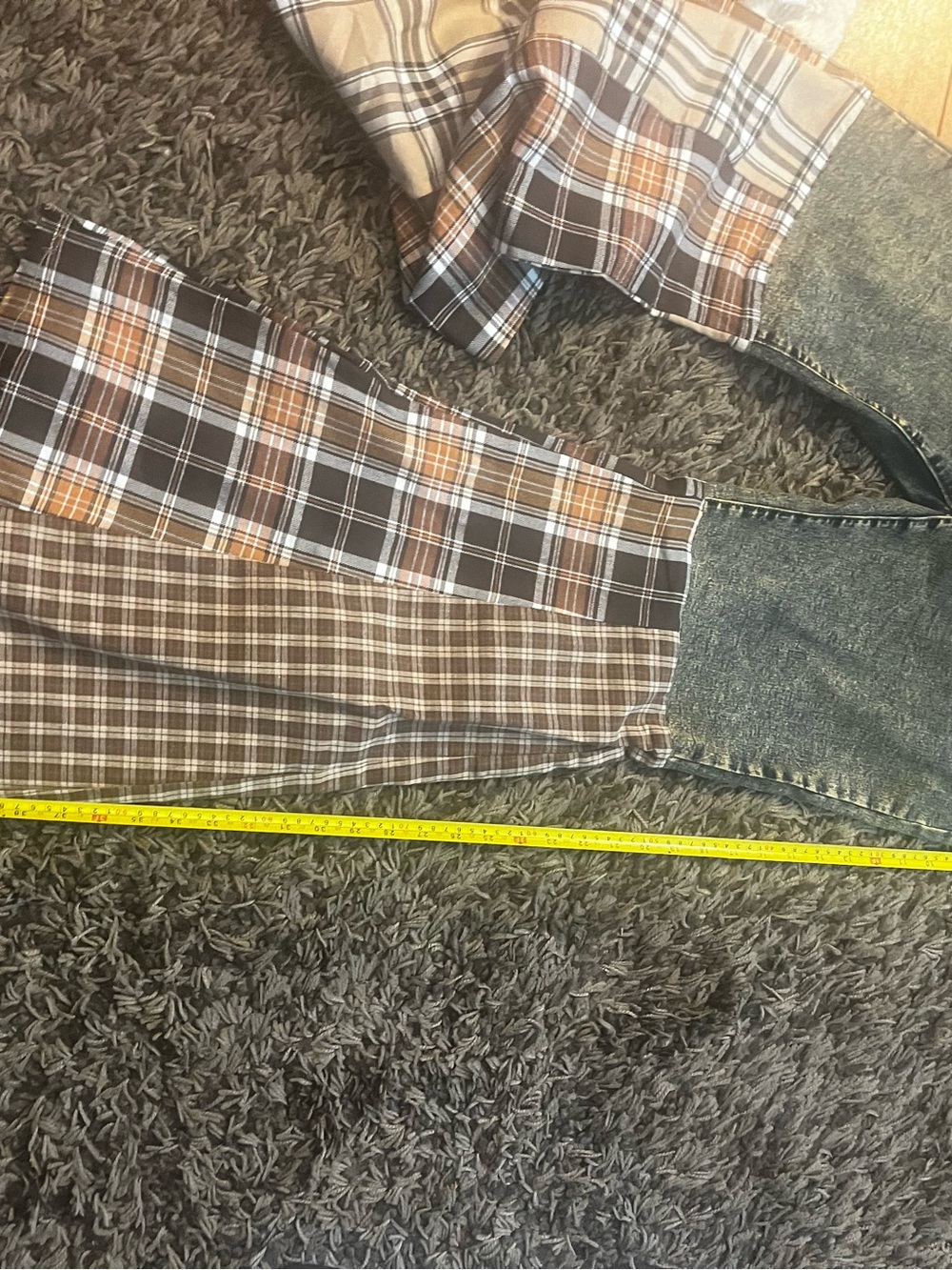 Gray Acid-Wash Jeans with Multi Plaid Flared Panels - Picture 13 of 13